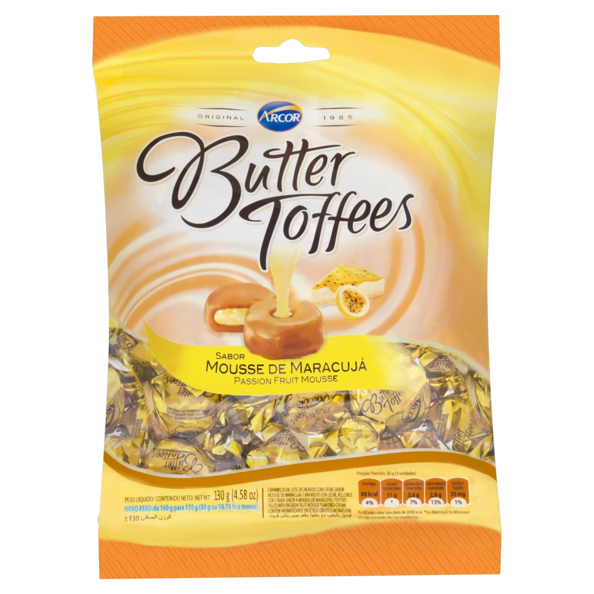 Bala De Caramelo Recheado Com Mousse De Maracujá Butter Toffees Pacote 130g