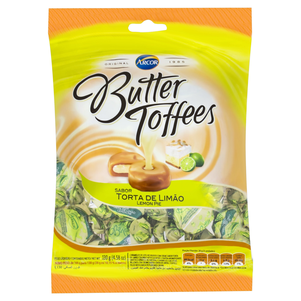 Bala De Caramelo Recheado Com Torta De Limão Butter Toffees Pacote 130g
