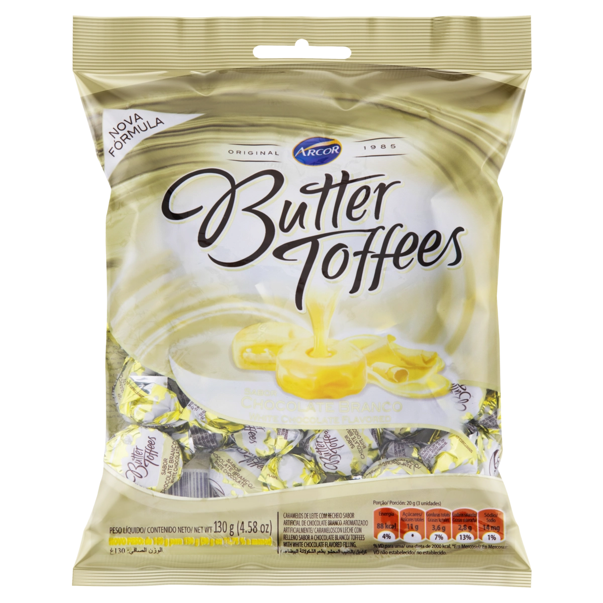 Bala De Caramelo Recheado Com Chocolate Branco Butter Toffees Pacote 130g