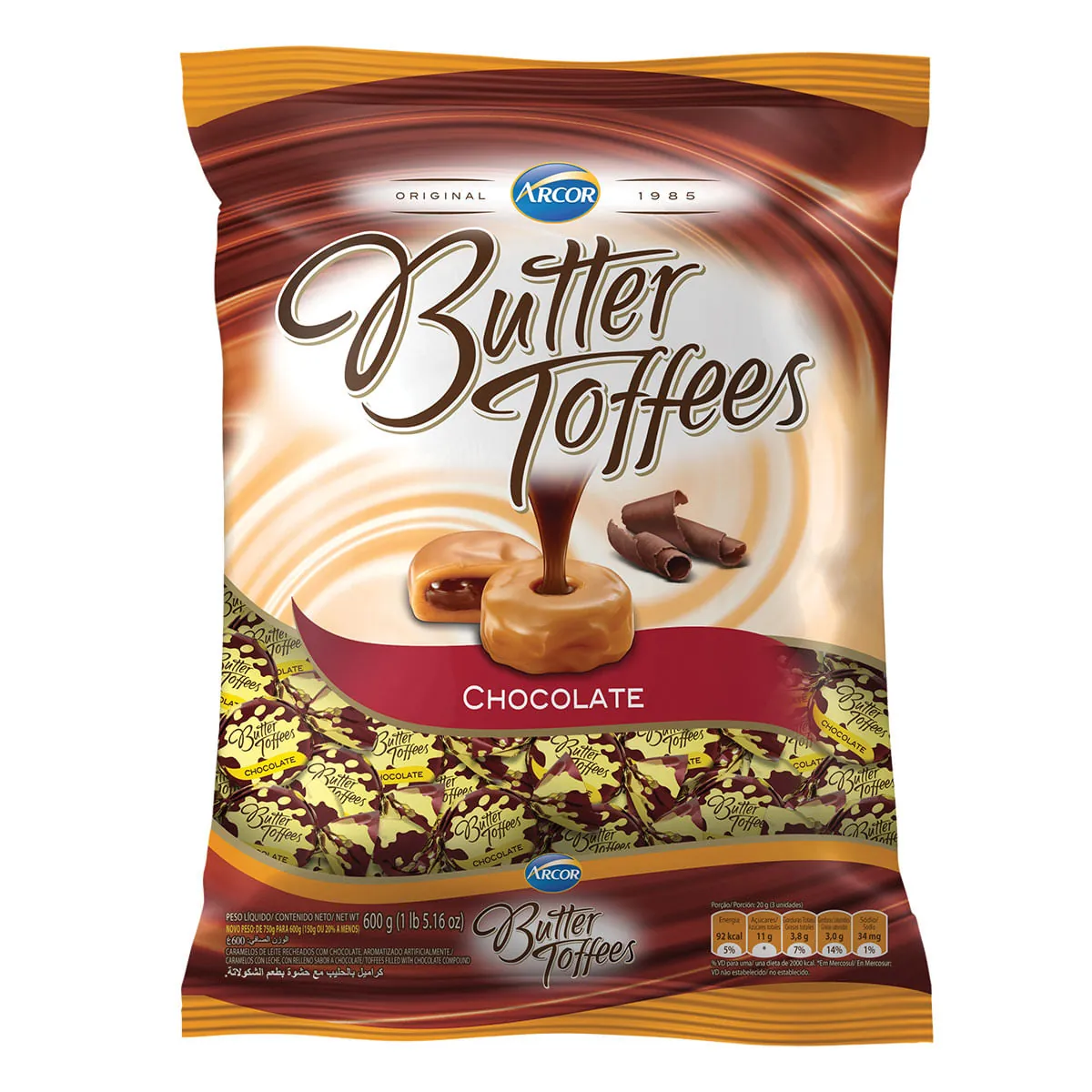 Bala De Caramelo Chocolate Butter Toffees Pacote 600g
