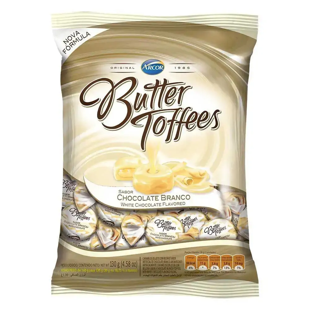 Bala Arcor Butter Toffee Choc Branco 600g