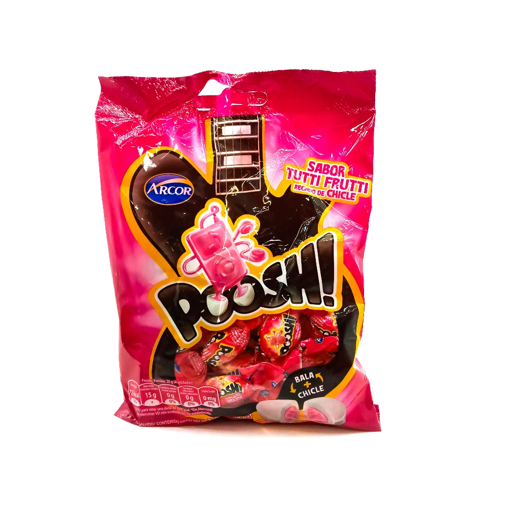 Bala Tutti Frutti Com Recheio De Chicle Poosh Pacote 150g