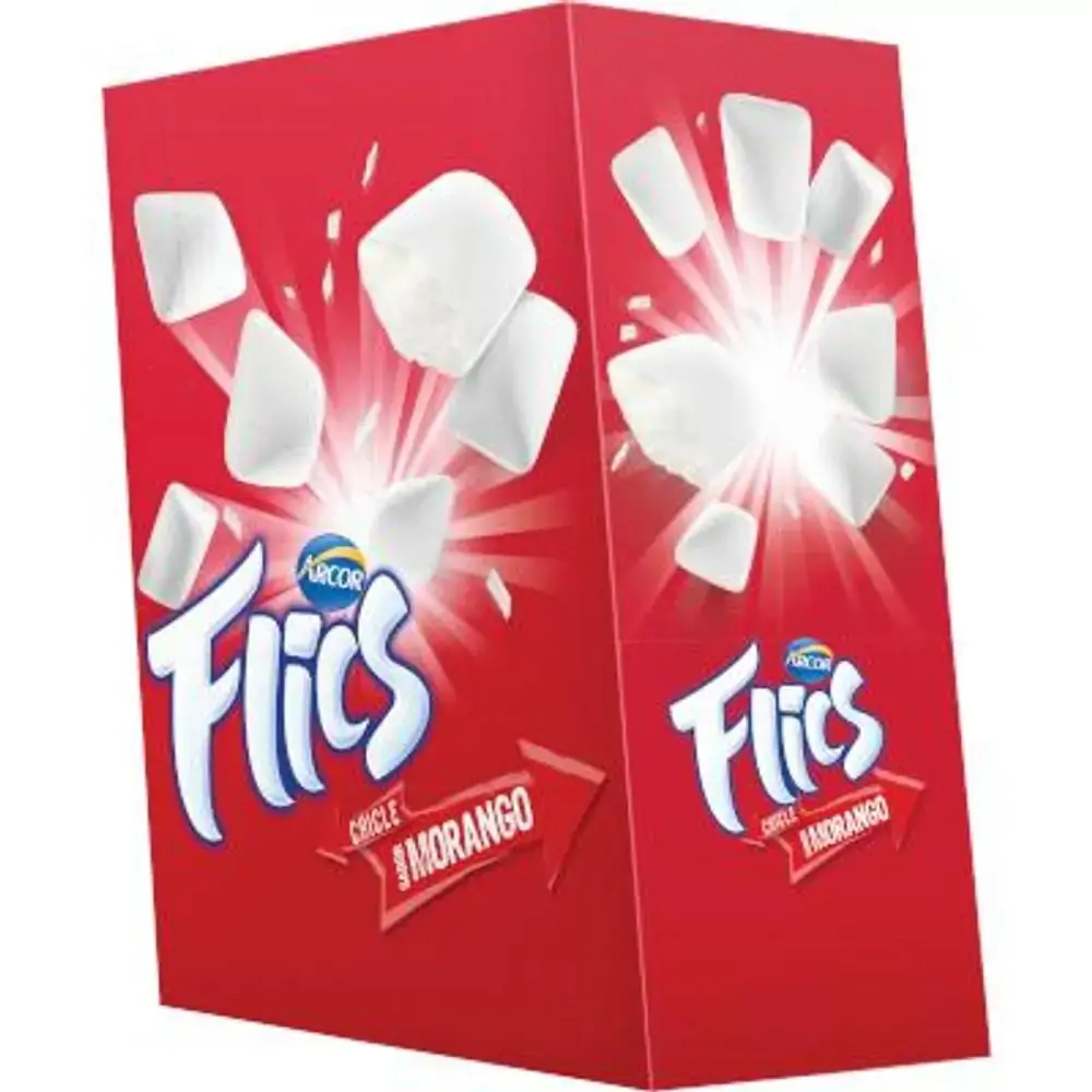 Chiclete Morango Flics Caixa 174g 12 Unidades