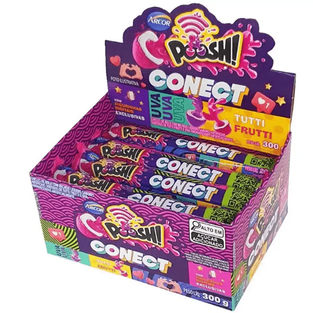 Chiclete Uva E Tutti Frutti Poosh Conect Caixa 300g