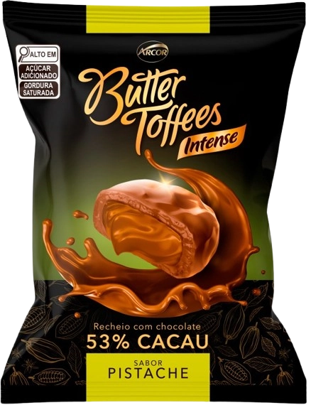 Bala Pistache Recheio Chocolate 53 Cacau Butter Toffees Intense Pacote 500g