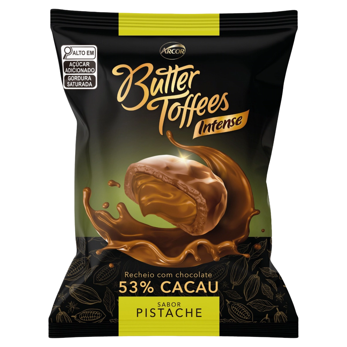 Bala Pistache Recheio Chocolate 53 Cacau Butter Toffees Intense Pacote 90g