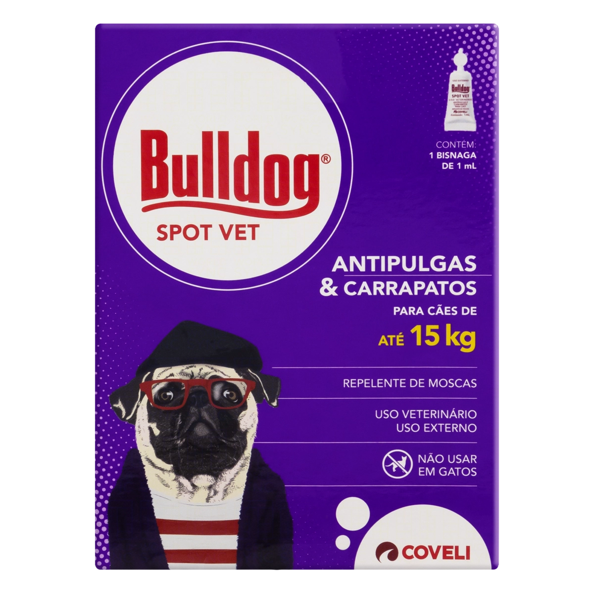 Antipulgas E Carrapatos Para Cães Até 15kg Bulldog Spot Vet Caixa 1ml