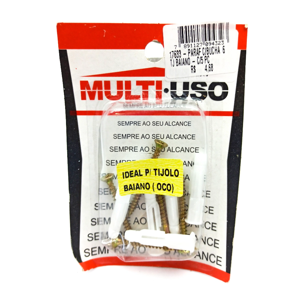Parafuso C/bucha Mult Uso Baiano N.6 C/5
