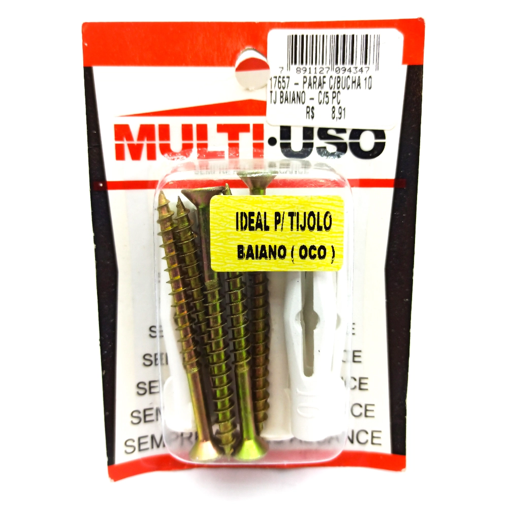 Parafuso C/bucha Mult Uso Baiano N.10 C/5