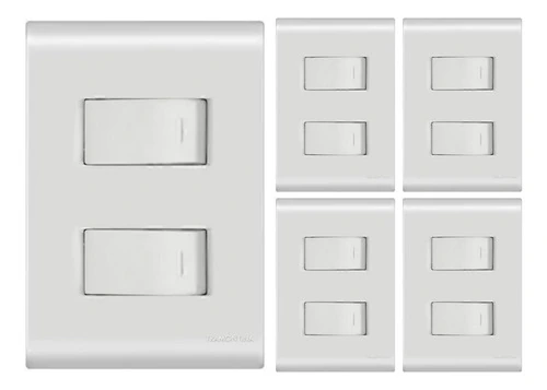 Interruptor 2 Teclas Simples 4x2 Liz Tramontina - Kit 5 Un. Branco