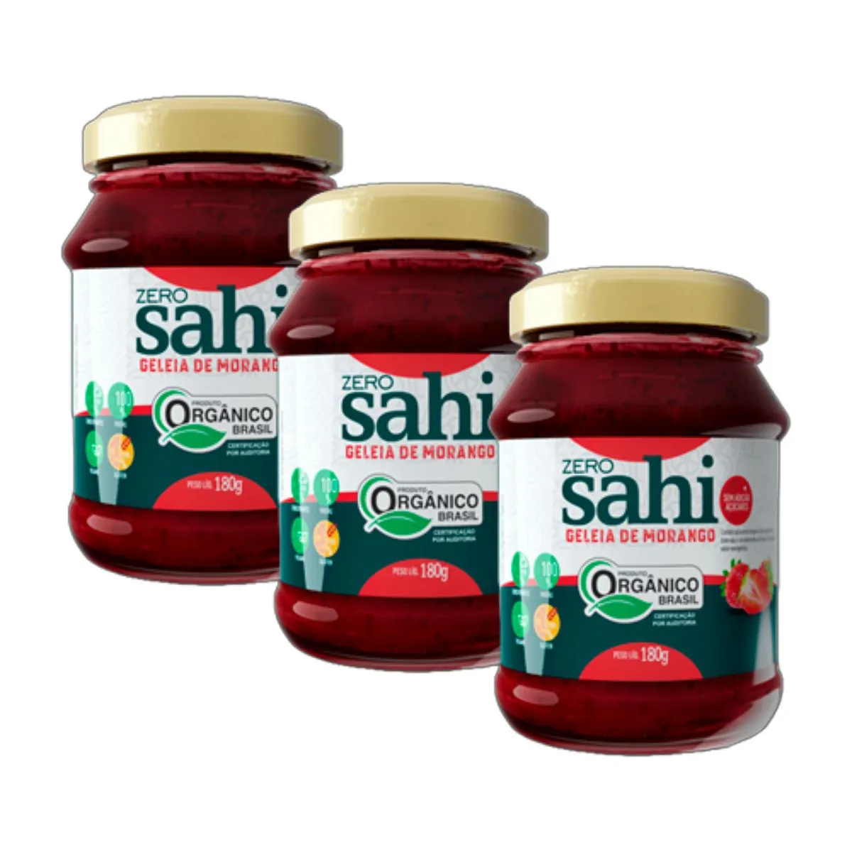 Kit 3X: Geleia de Morango Orgânica Zero Açúcar Sahi 180g