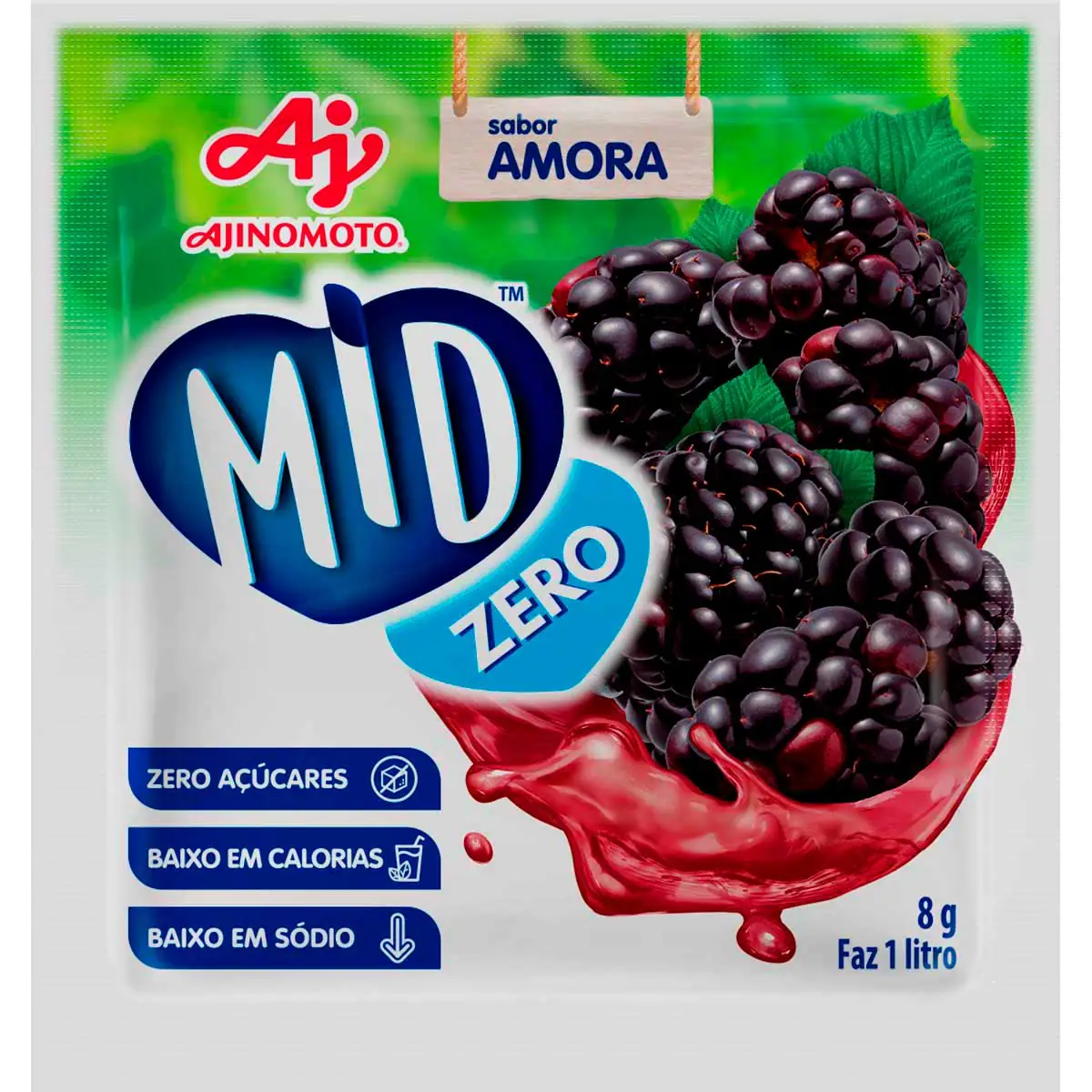 Refresco em Pó Sabor Amora Mid Zero 8g