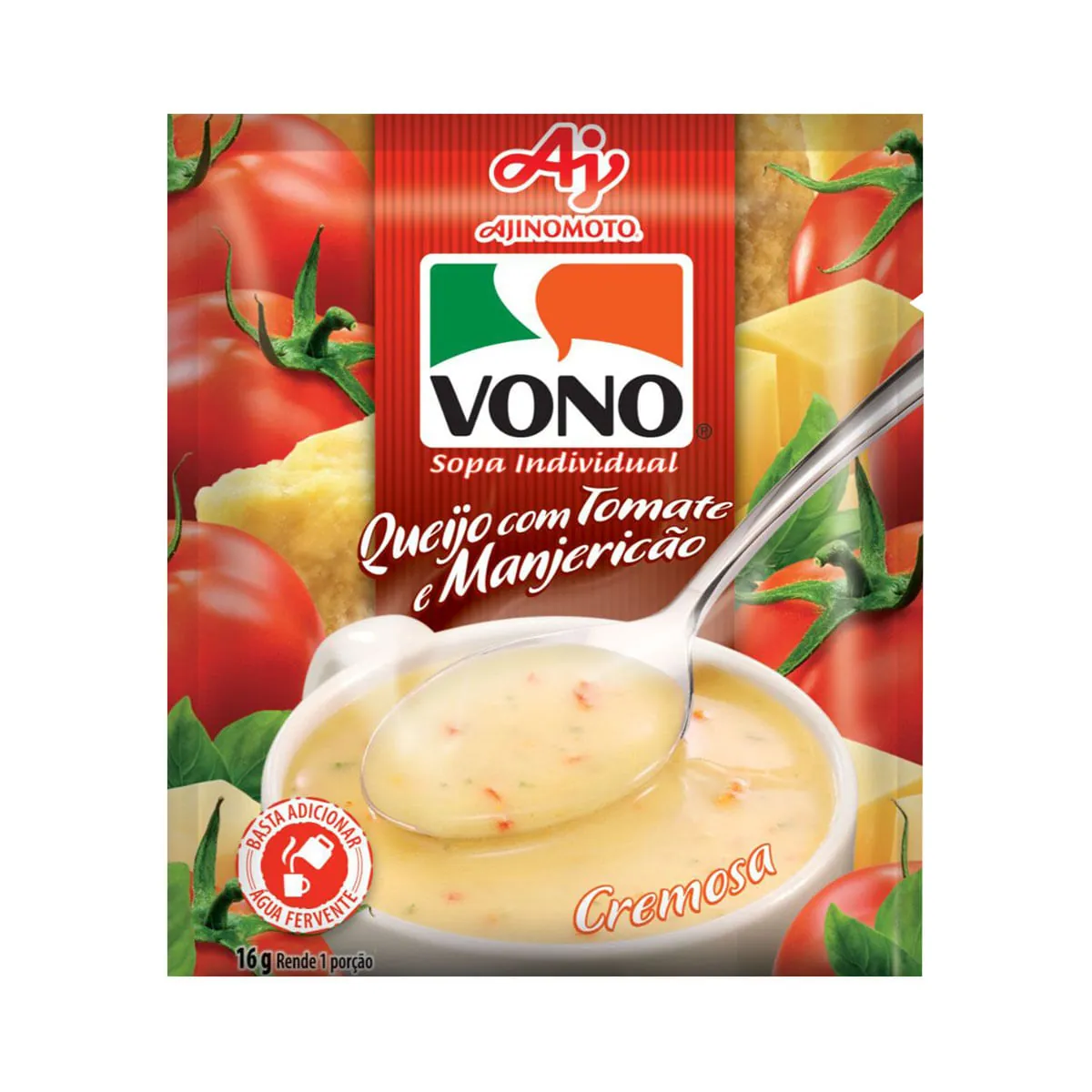 Sopa Individual Cremosa Queijo Com Tomate E Manjericão Vono Pacote 16g