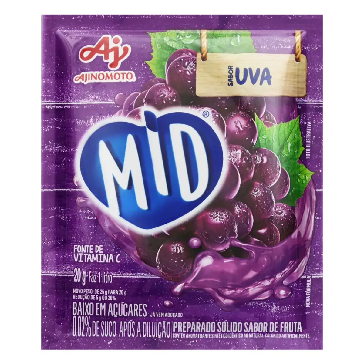 Refresco Em Pó Uva Mid Pacote 20g