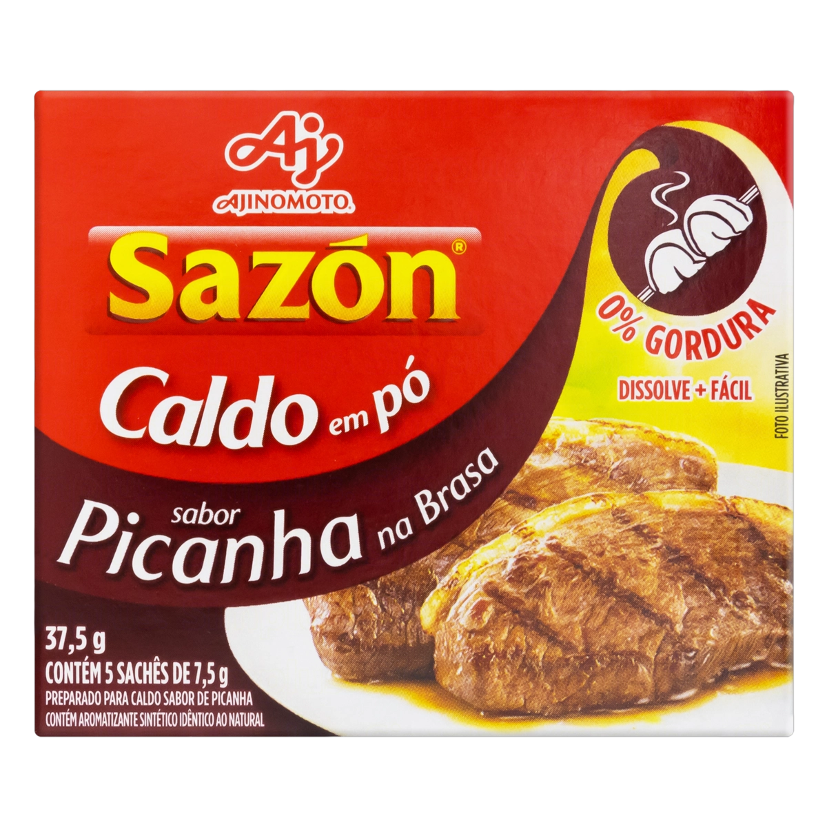 Caldo Pó Picanha Na Brasa Sazón Caixa 32,5g 5 Unidades