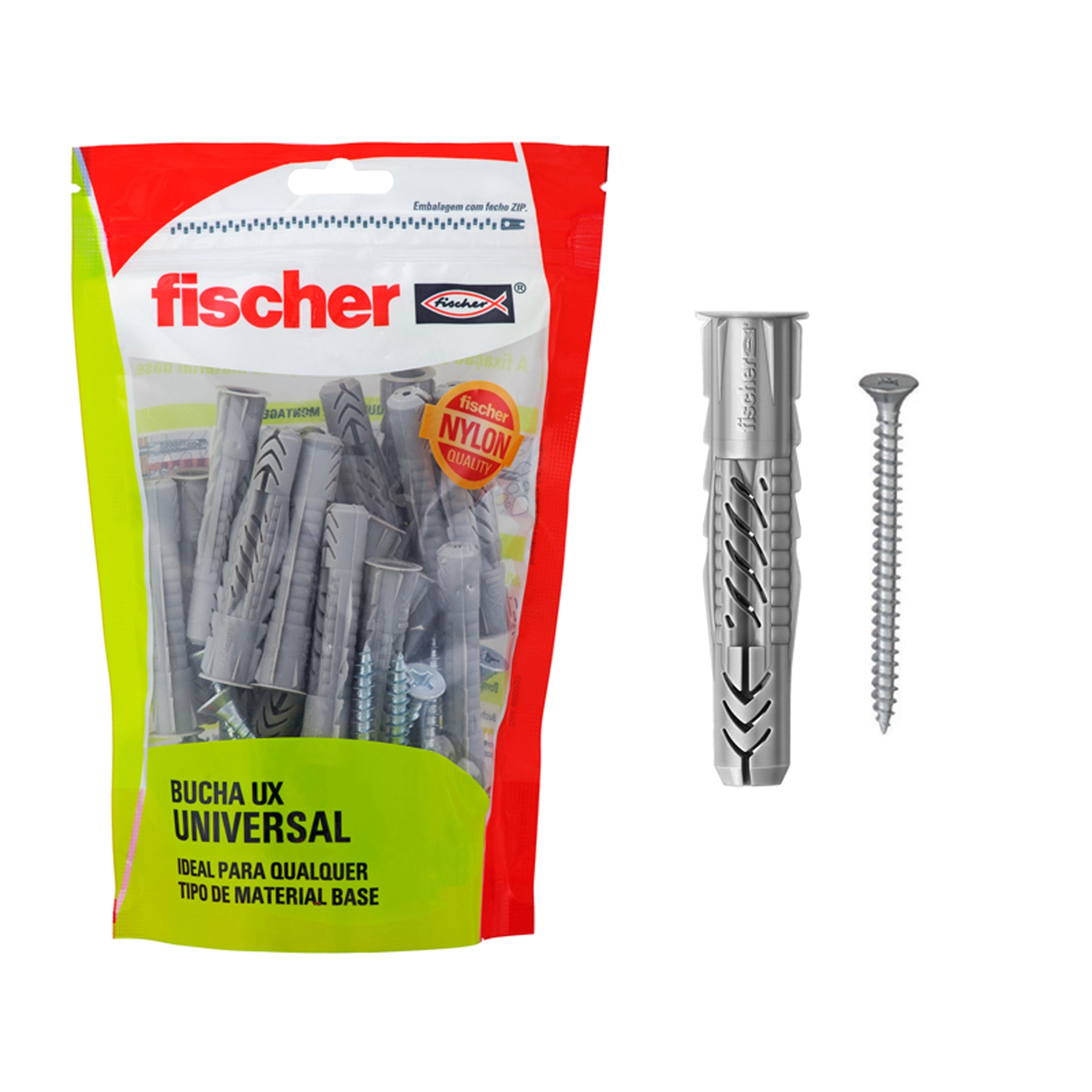 Bucha Nylon 8mm Universal UX com Parafuso 30 peças Fischer
