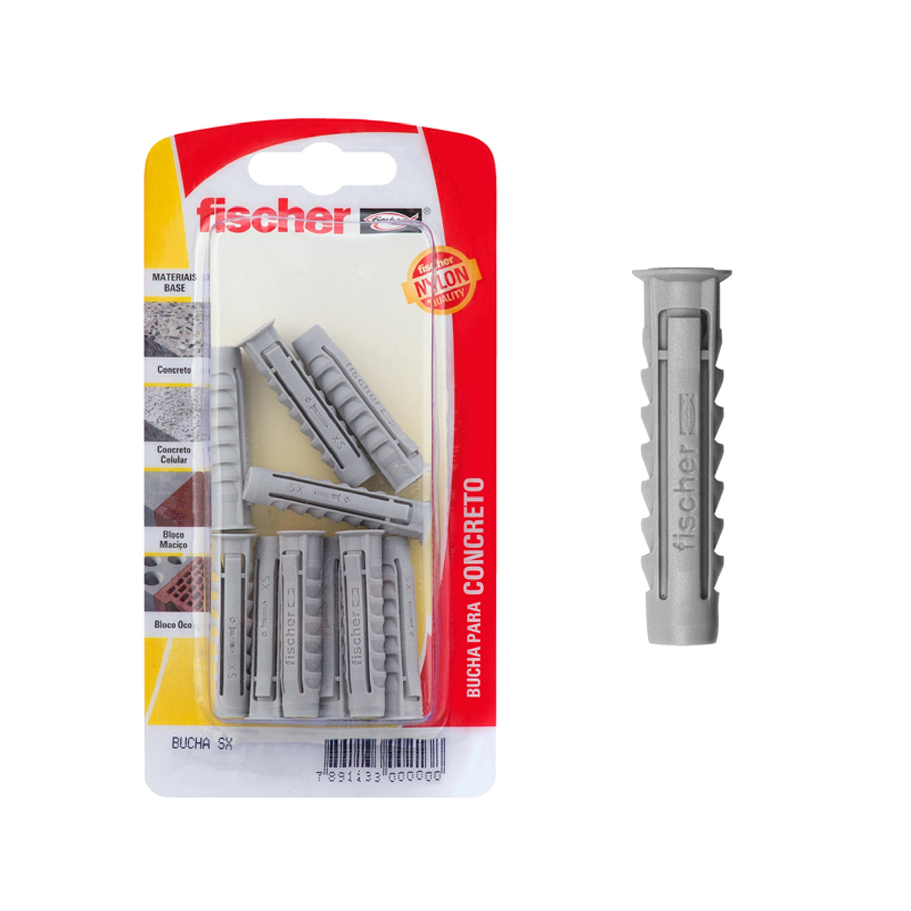 Bucha Nylon 8mm Alvenaria SX com 10 peças Fisher Price