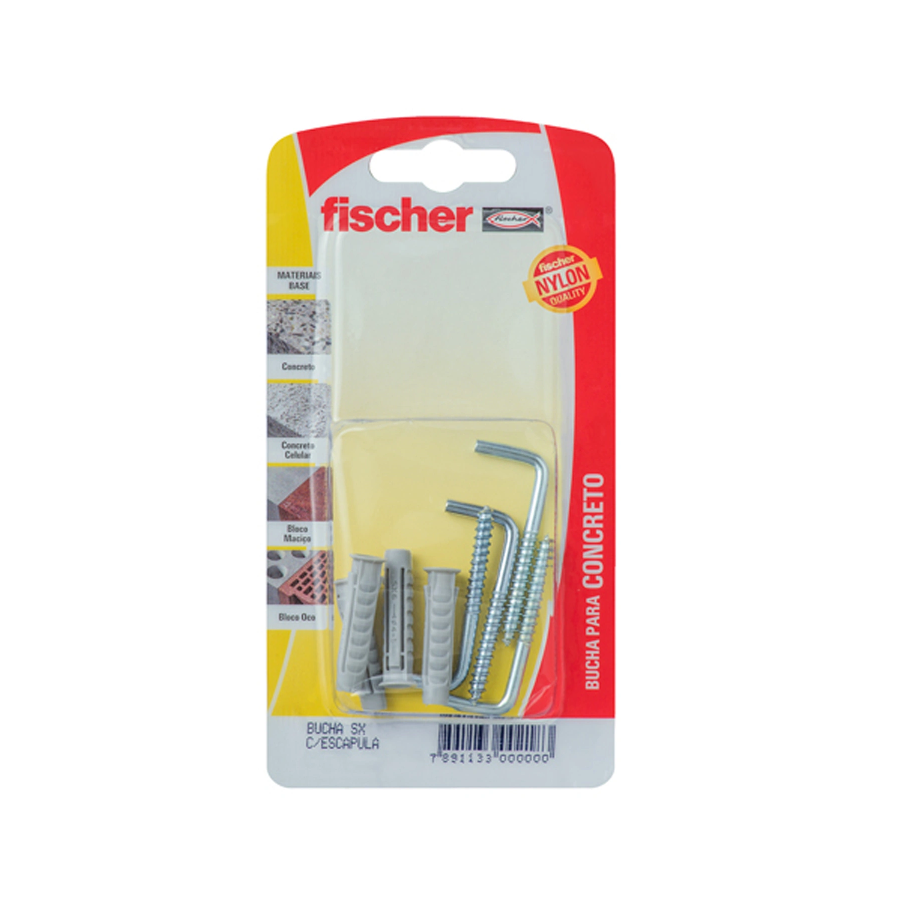 Bucha Nylon 8mm Alvenaria SX com Escápula 4 peças Fischer