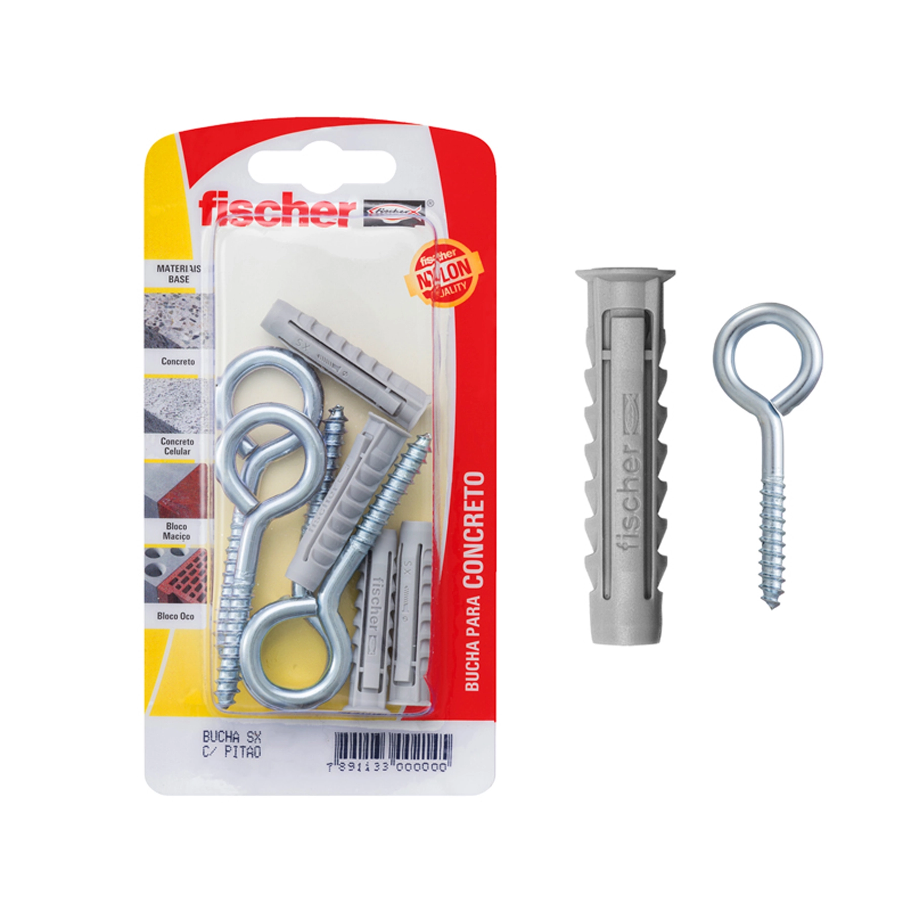 Bucha Nylon 6mm Alvenaria SX com Pitão 4 peças Fischer