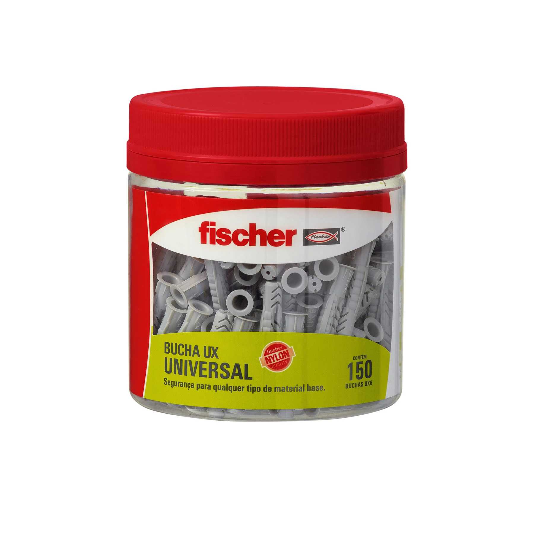 Bucha Nylon Universal UX 6mm 150 peças Fischer