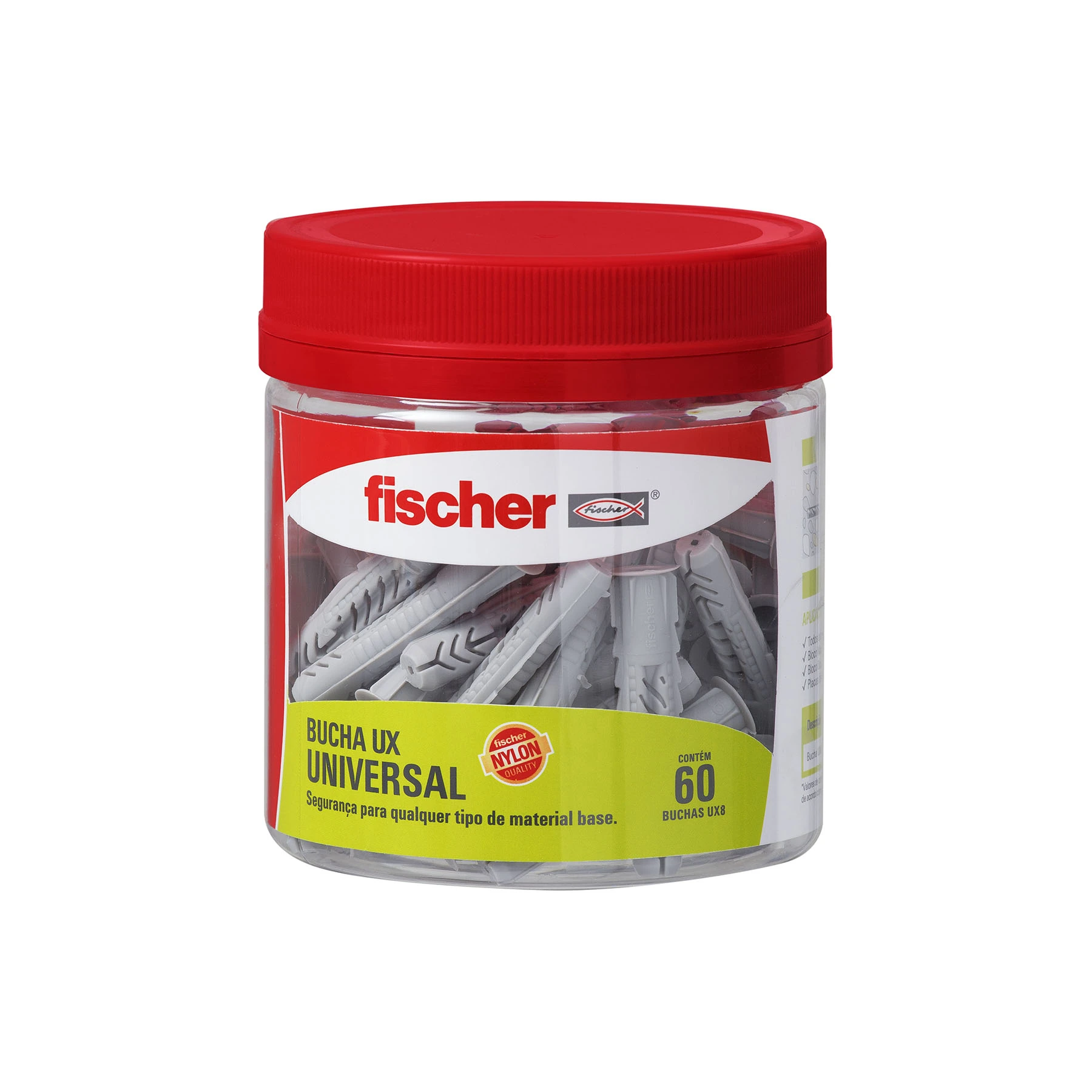 Bucha Nylon Universal UX 8mm 60 peças Fischer