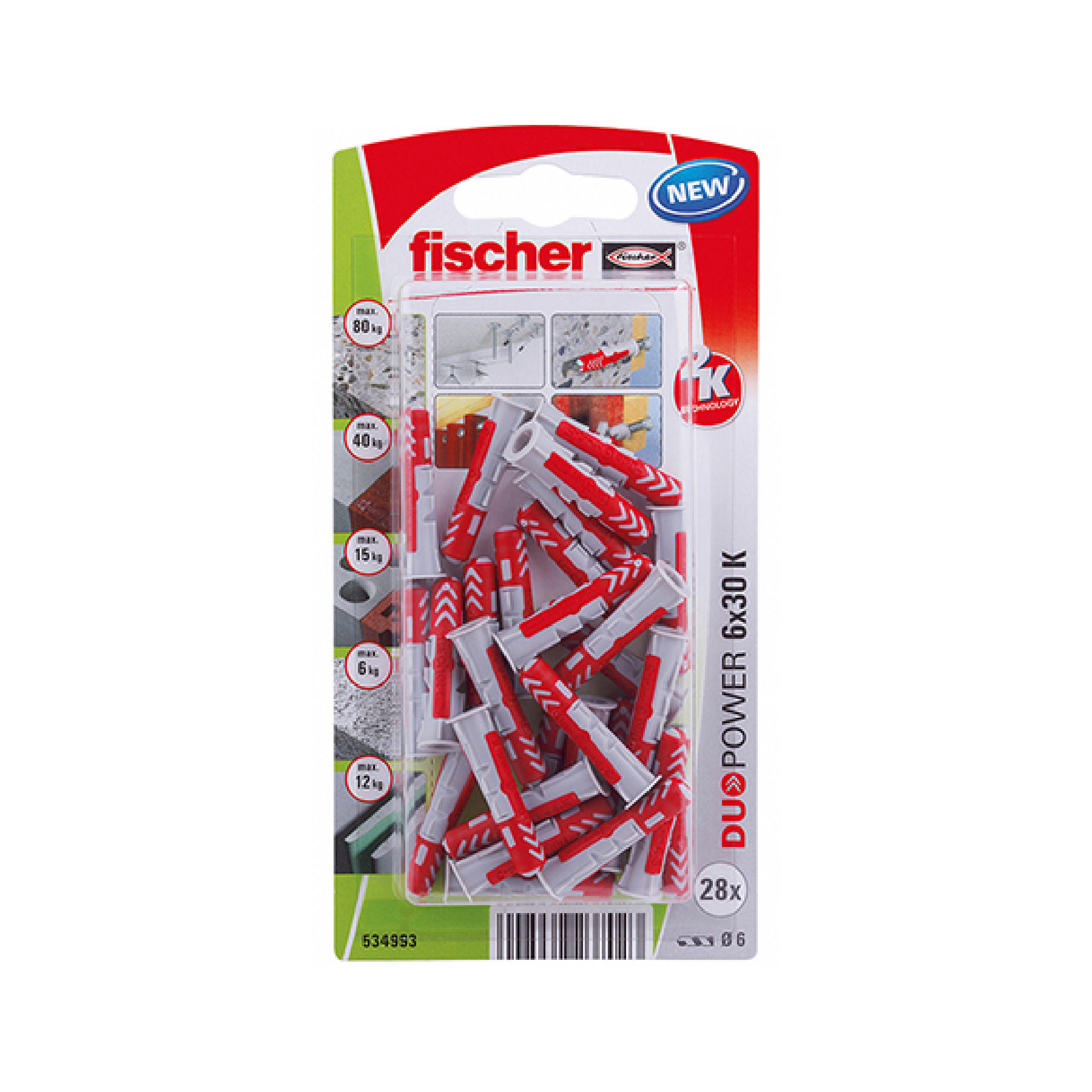 Bucha Nylon 6mm Concreto Poroso DuoPower com 20 peças Fischer