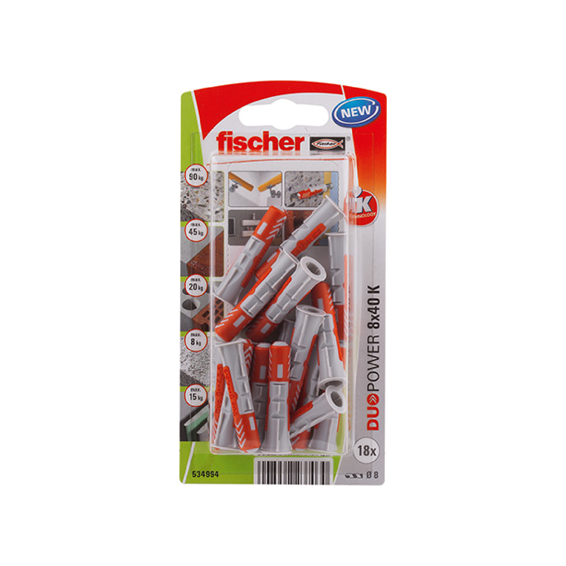 Bucha Nylon 8mm Concreto Poroso DuoPower com 10 peças Fischer