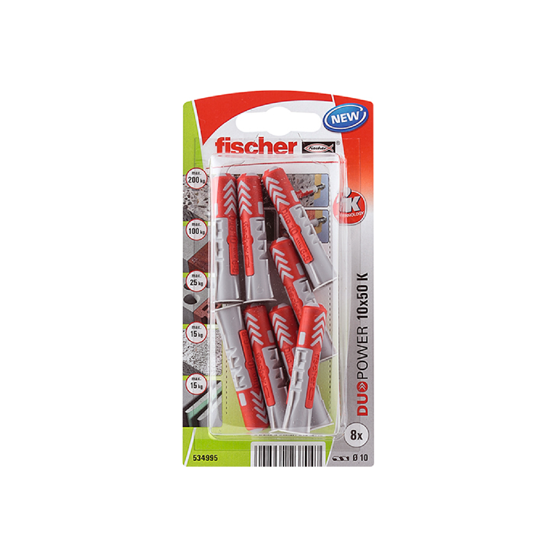 Bucha Nylon 10mm Concreto Poroso DuoPower com 8 peças Fischer