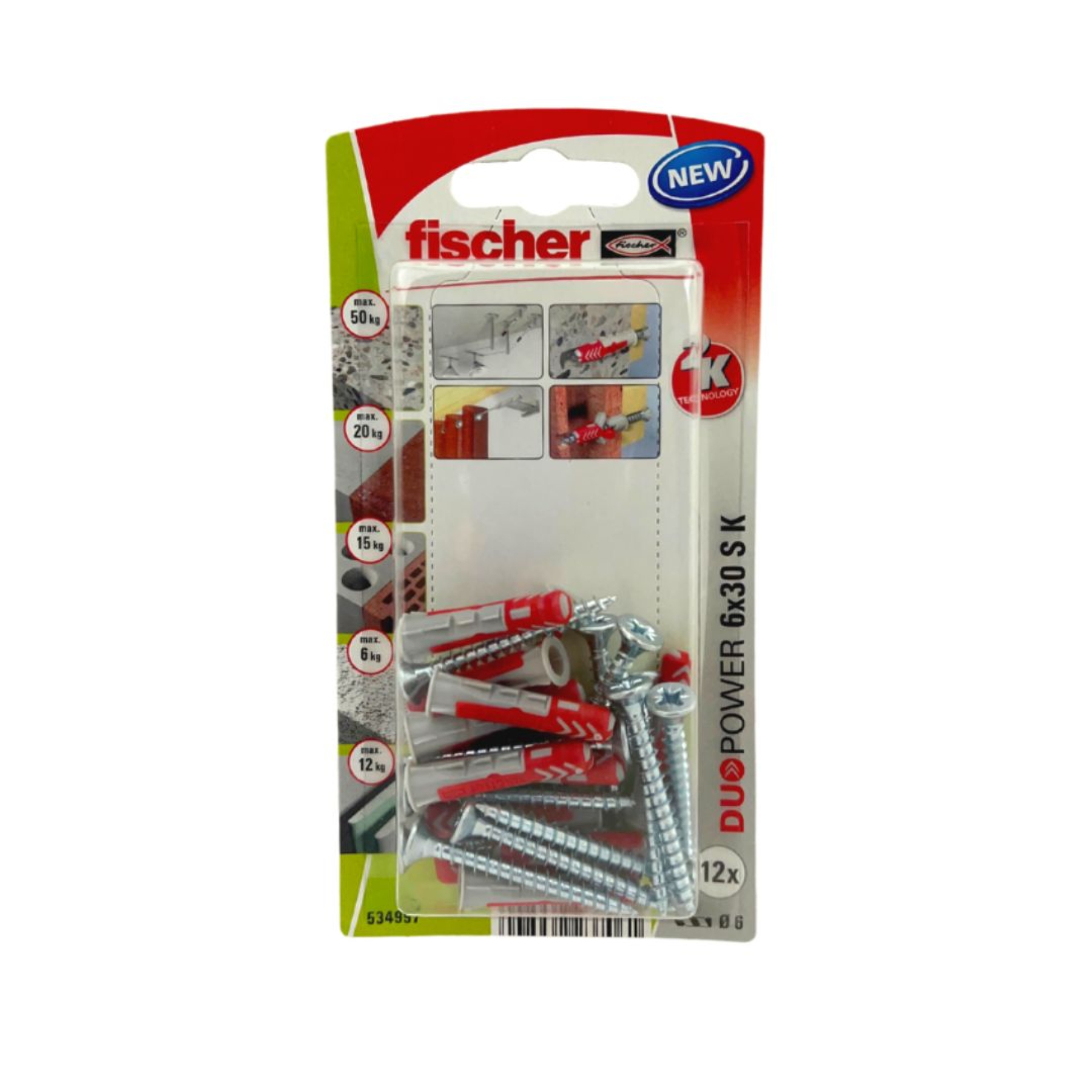 Bucha Nylon 6mm Concreto Poroso DuoPower com Parafuso 10 peças Fischer