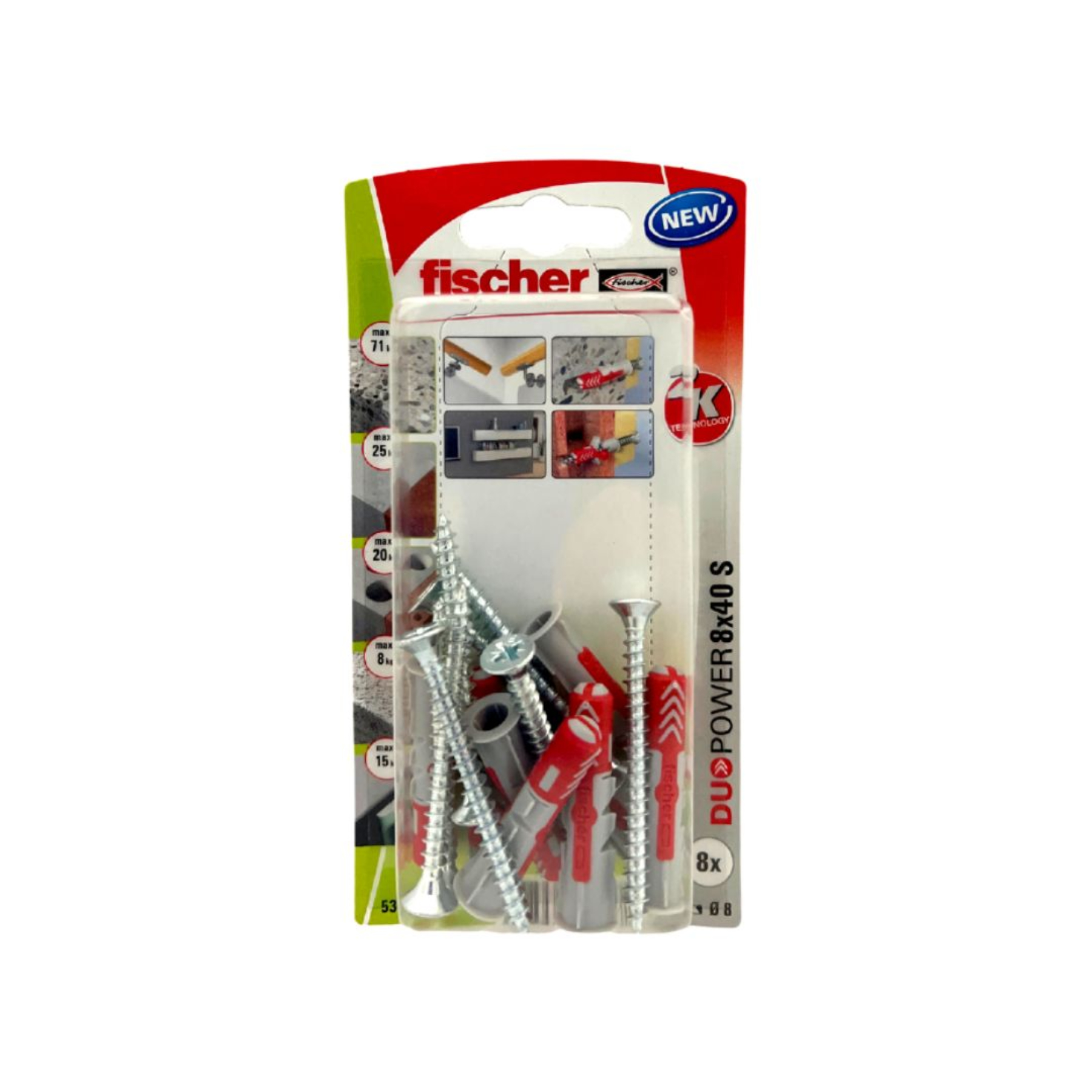 Bucha Nylon 8mm Concreto Poroso DuoPower com Parafuso 5 peças Fischer