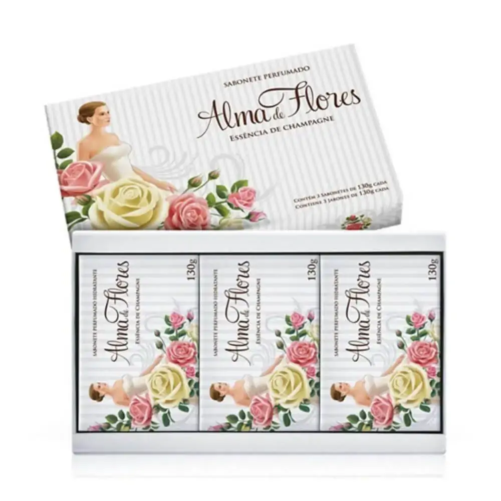 Pack Sabonete Barra Hidratante Essência De Flores Brancas Alma De Flores Caixa 130g Cada 3 Unidades