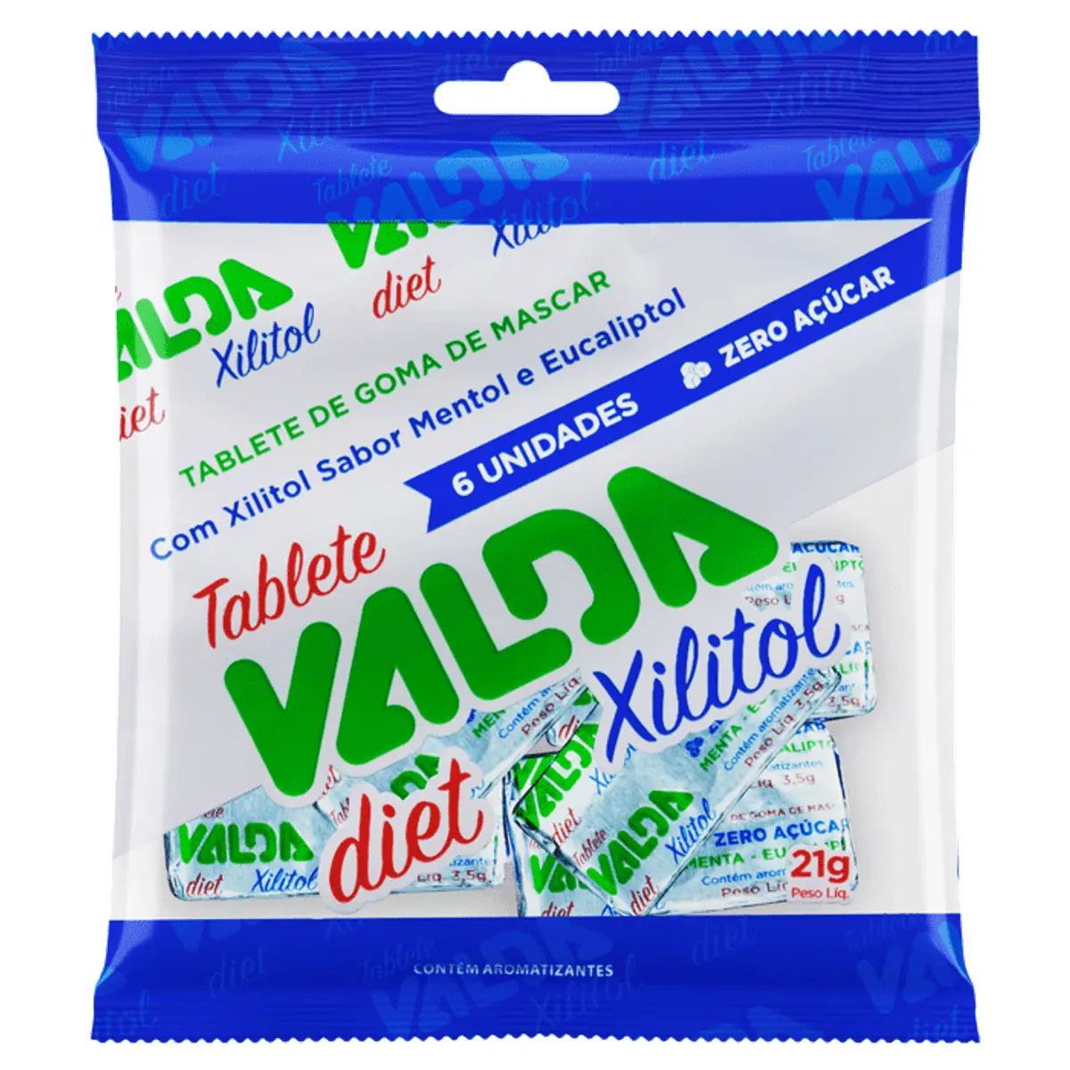 Goma De Mascar Tablete Mentol E Eucaliptol Zero Açúcar Valda Pacote 21g 6 Unidades