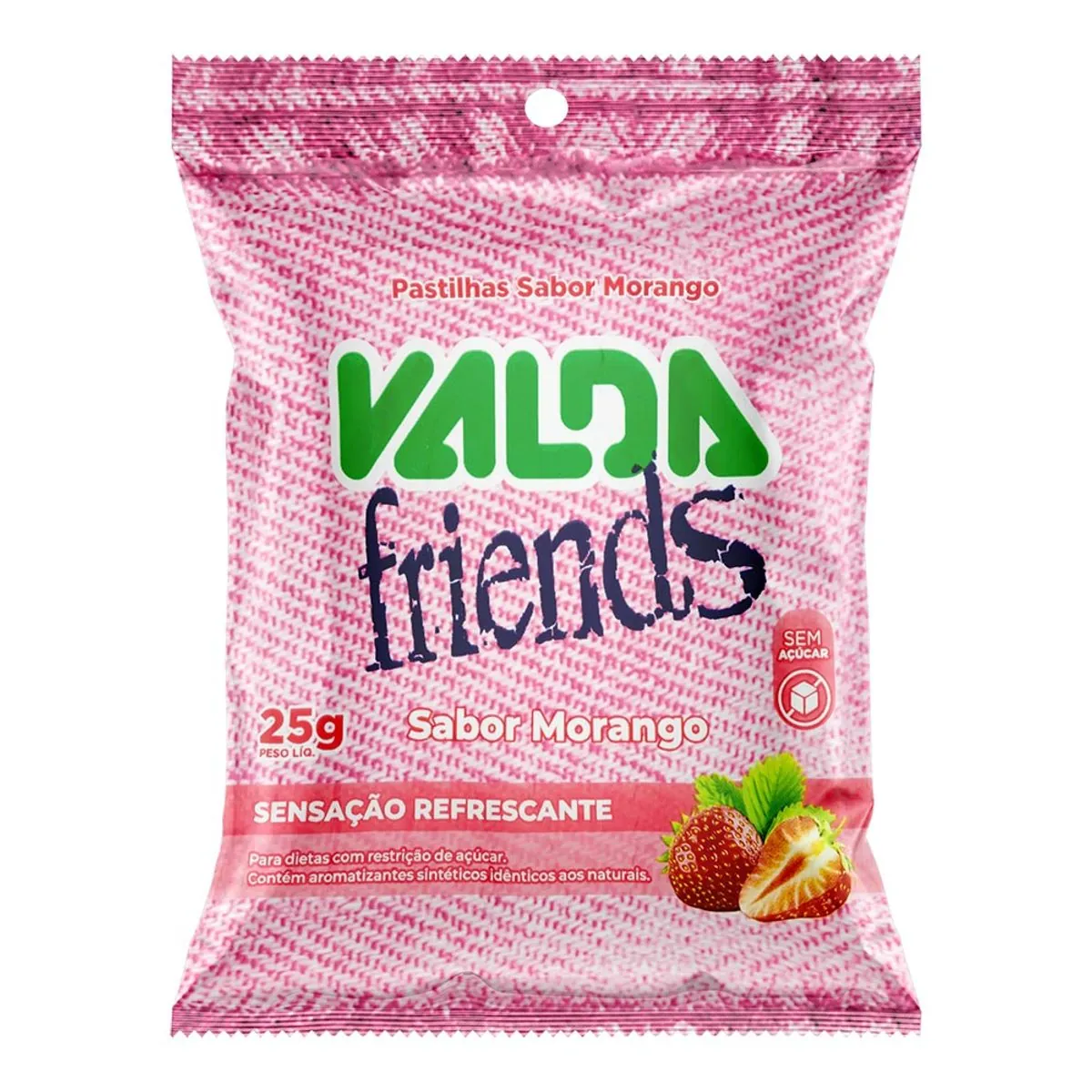 Pastilhas Morango Zero Açúcar Valda Friends Pacote 25g