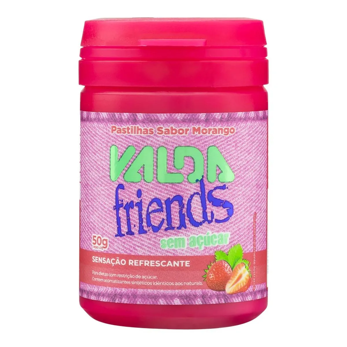 Pastilhas Morango Zero Açúcar Valda Friends Frasco 50g