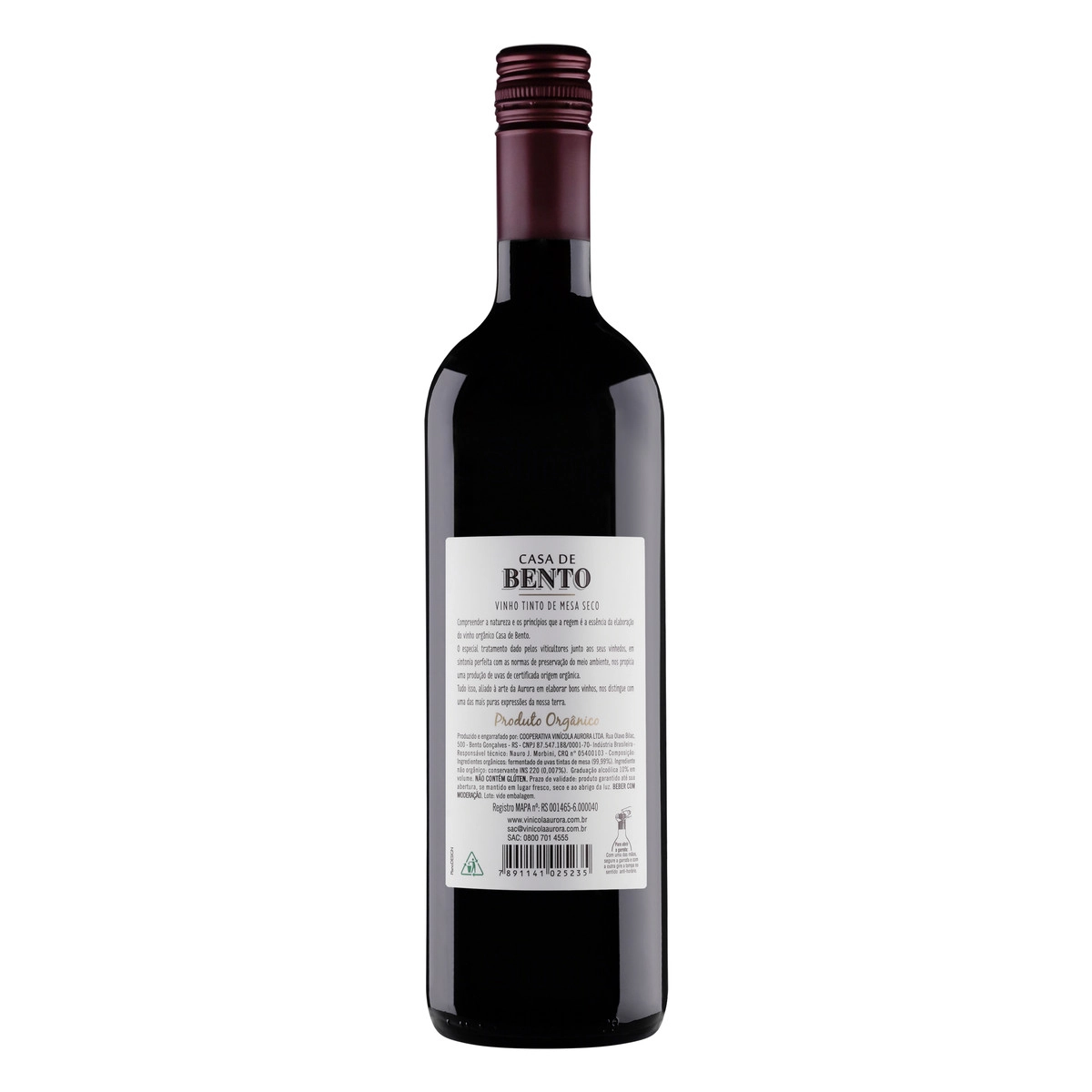 Vinho Brasileiro Tinto Seco Orgânico Casa De Bento Serra Gaúcha Garrafa 750ml