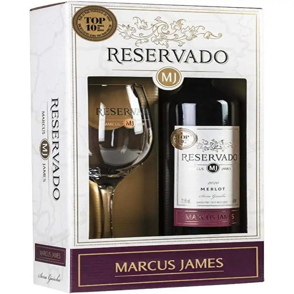 Kit Vinho Marcus James Merlot com 1 Taça