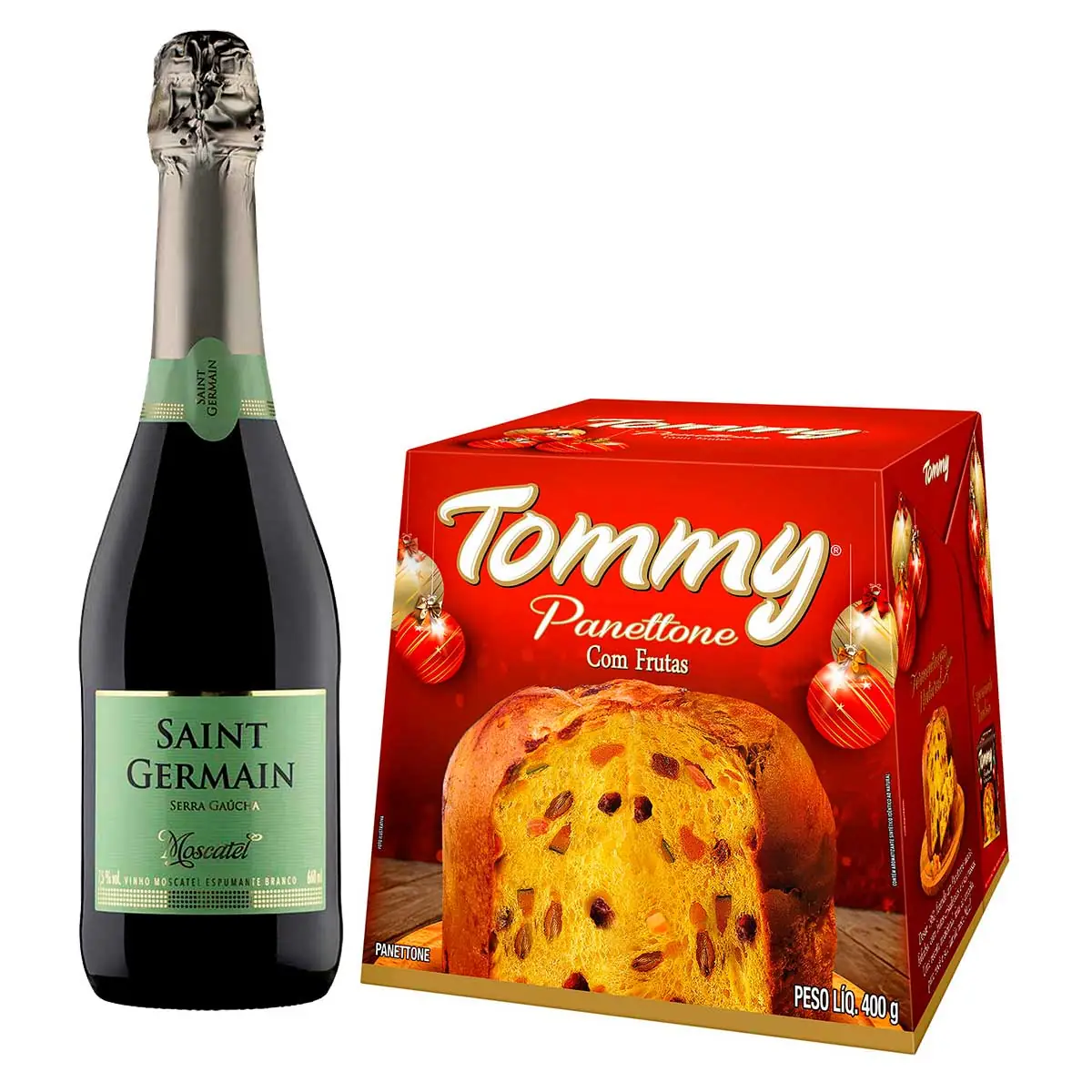 Espumante branco saint germain moscatel 660ml+panetone DE frutas cristalizadas tommy 400G