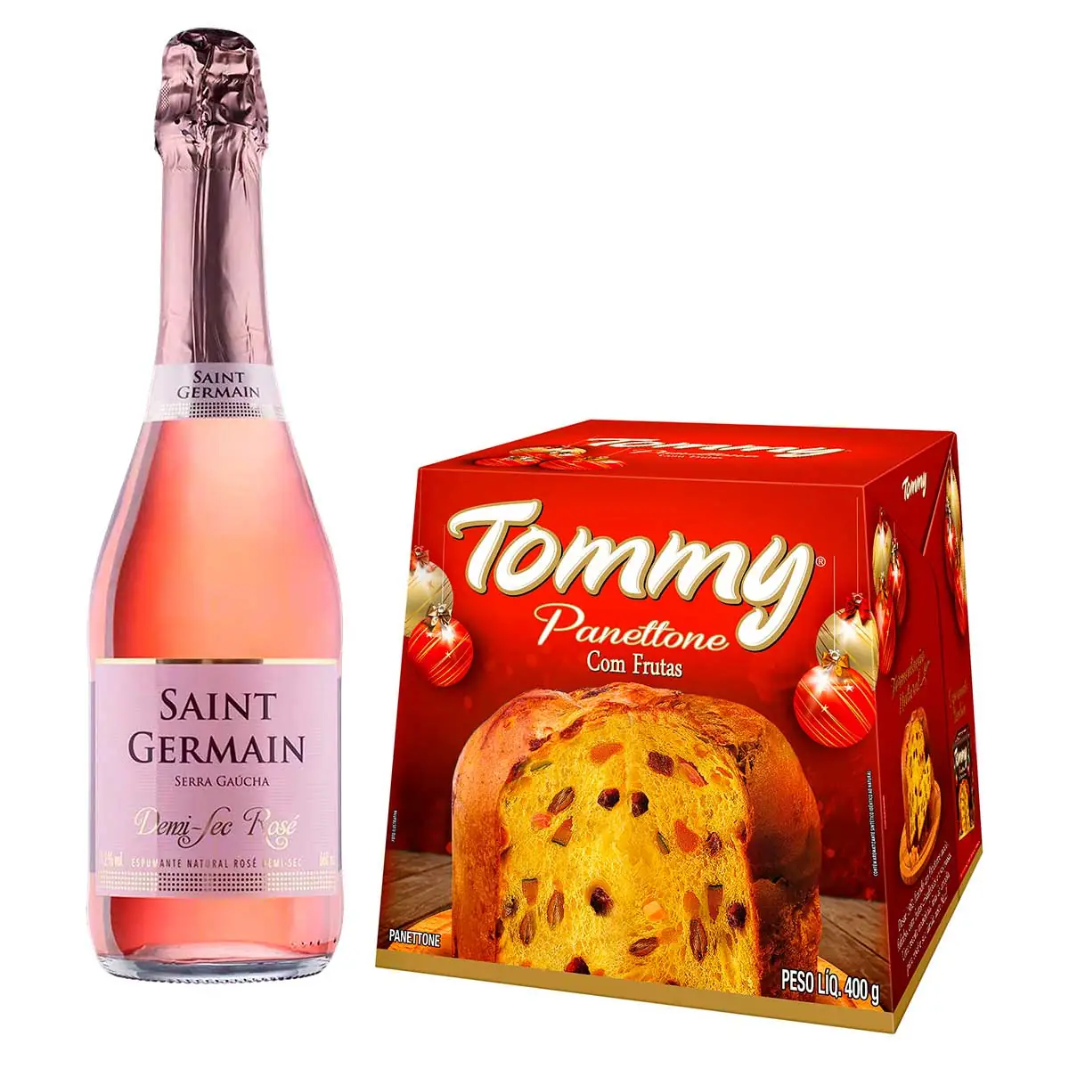 Espumante rose saint germain demi sec 660ml+panetone de frutas cristalizadas tommy 400G