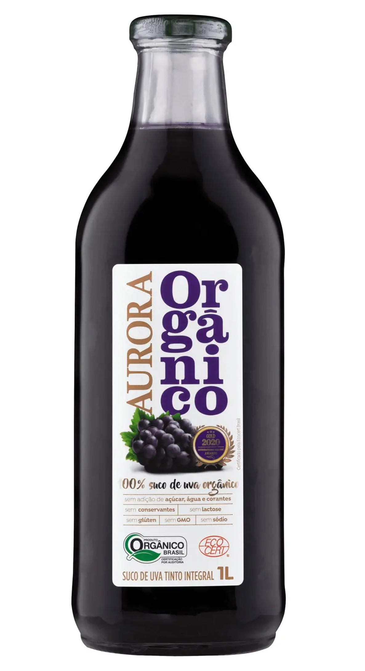 Suco Integral Orgânico Uva Tinto Aurora Vidro 1l