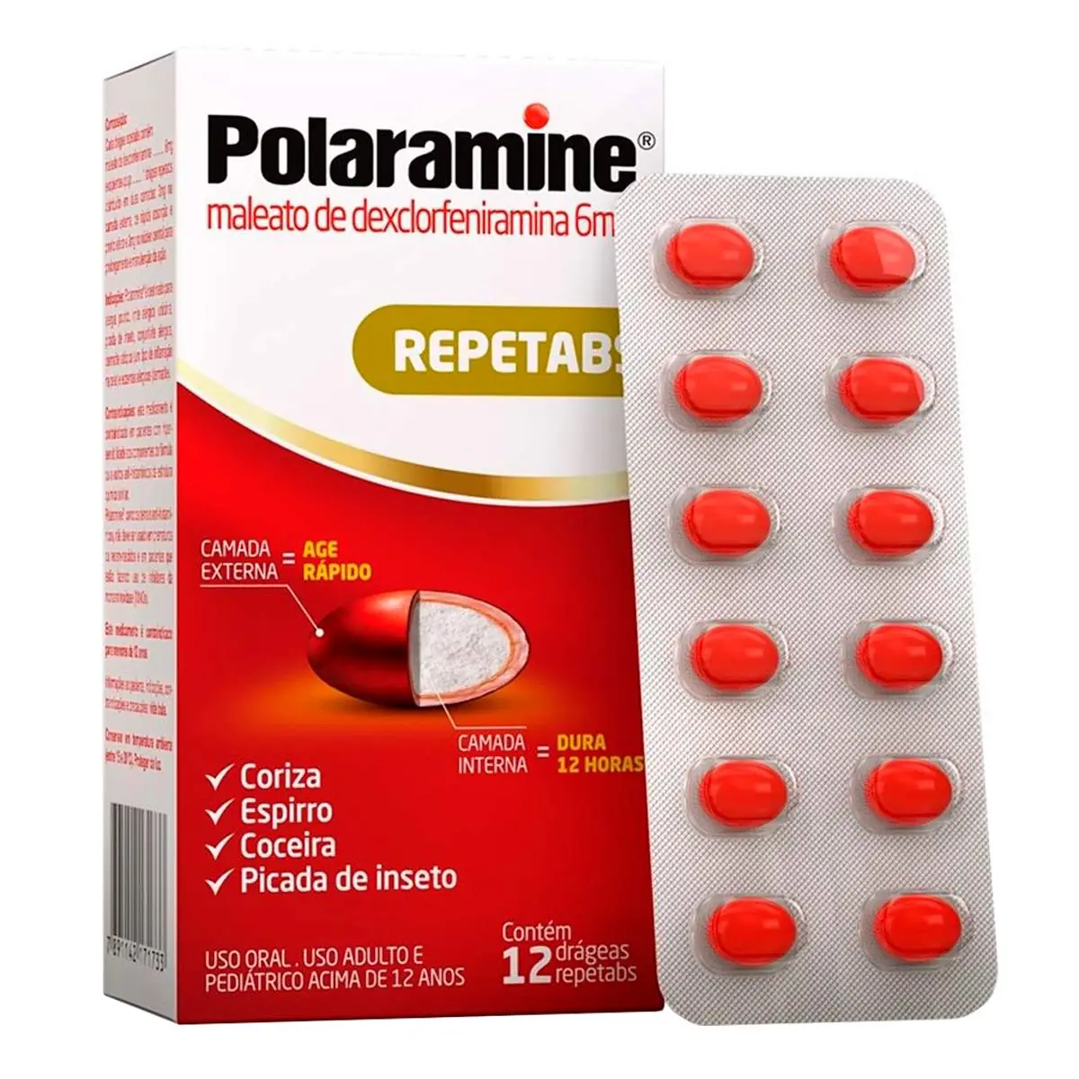 Antialérgico Polaramine 6mg com 12 Drágeas