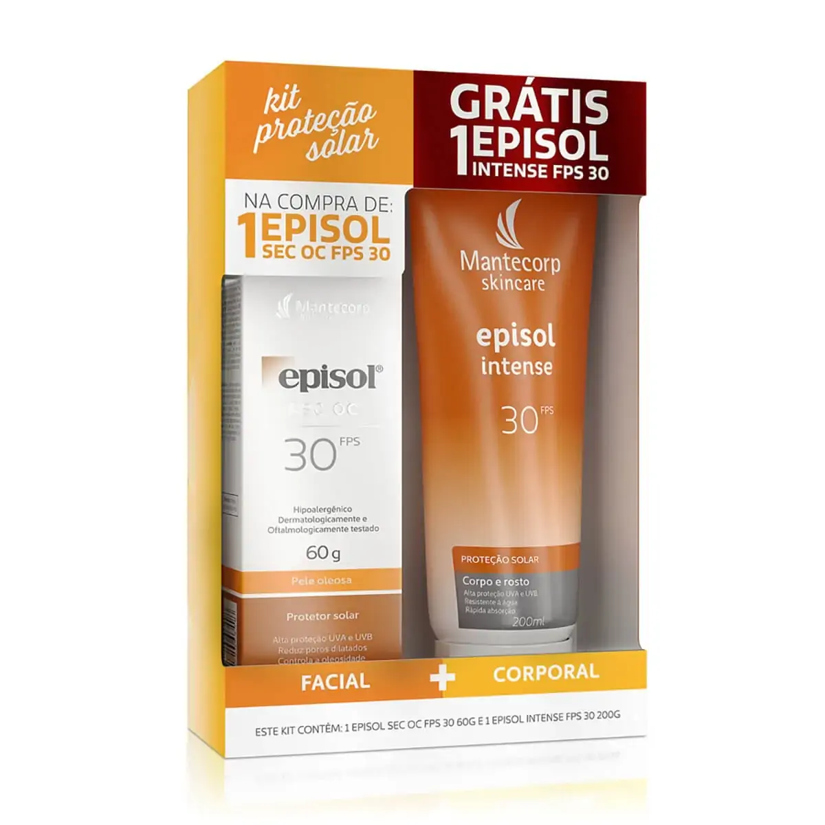 Kit Protetor Solar Fps 30 Episol Sec Oc 60g Grátis Episol Intense Fps 30 200ml Mantecorp Skincare Ep