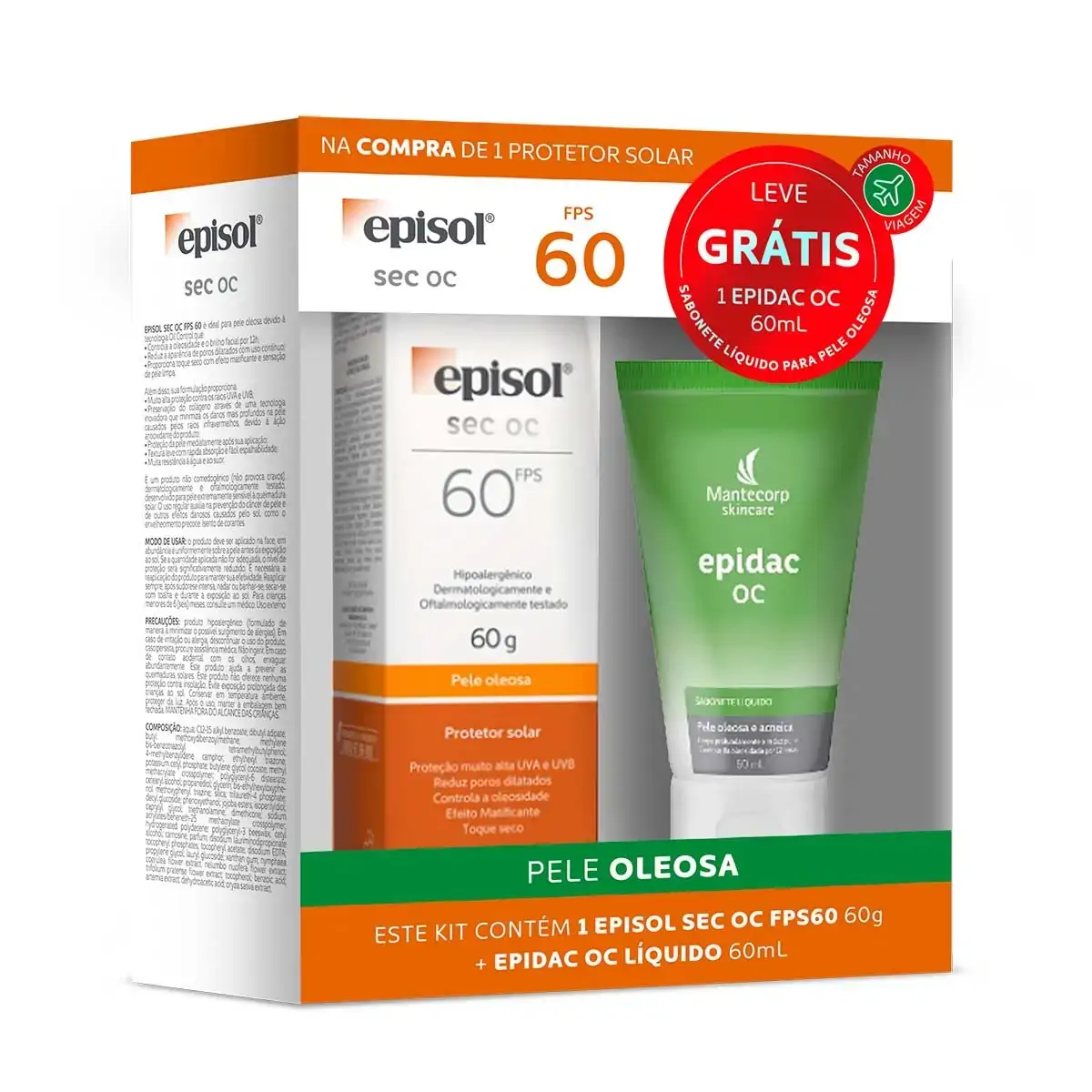 Kit Protetor Solar Toque Seco Fps 60 Mantecorp Skincare Episol Sec Oc 60g Grátis Sabonete Líquido Ep