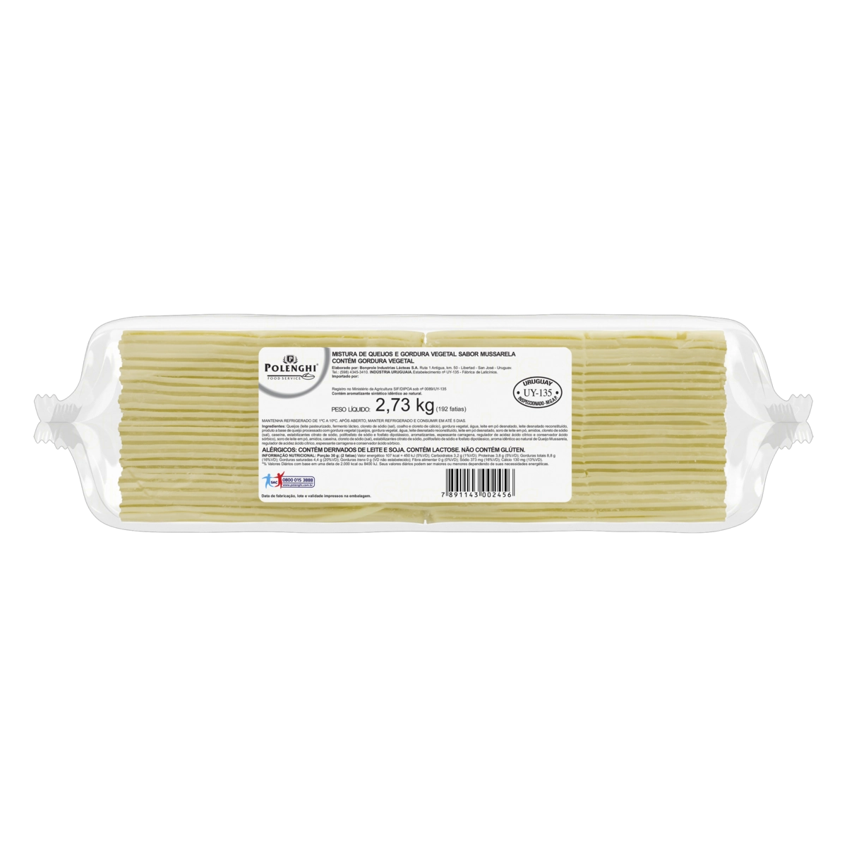 Mistura De Queijos E Gordura Vegetal Mussarela Polenghi Profissional 2,73kg