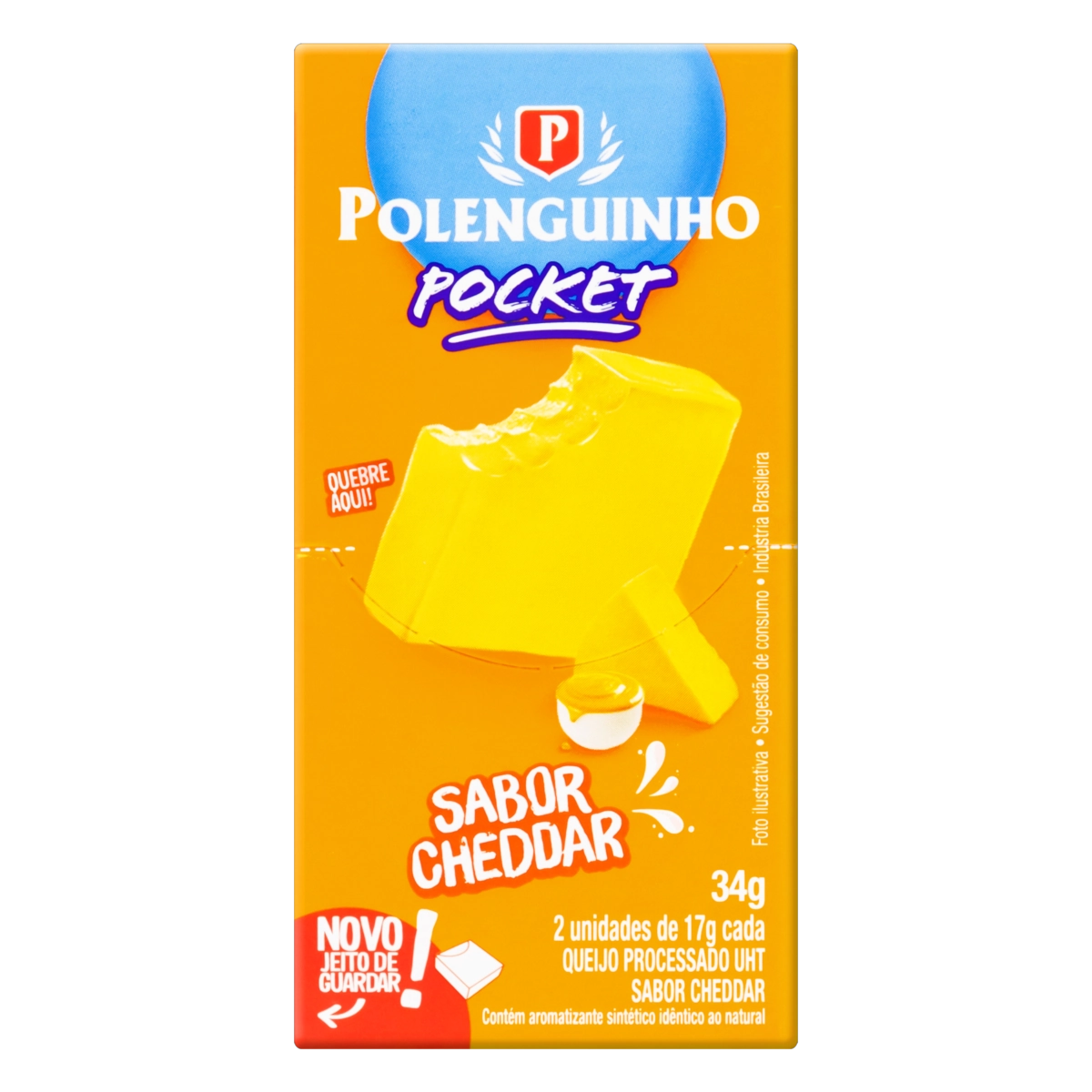 Queijo Processado Uht Cheddar Polenguinho Pocket 34g 2 Unidades
