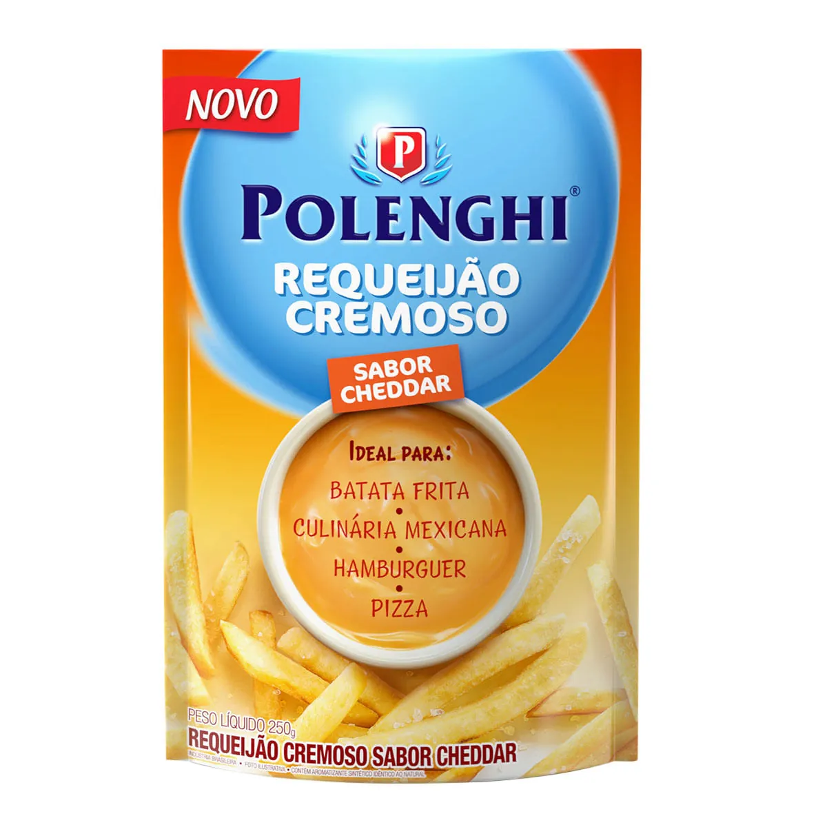 Requeijão Cremoso Com Queijo Fundido Cheddar Polenghi Sachê 250g