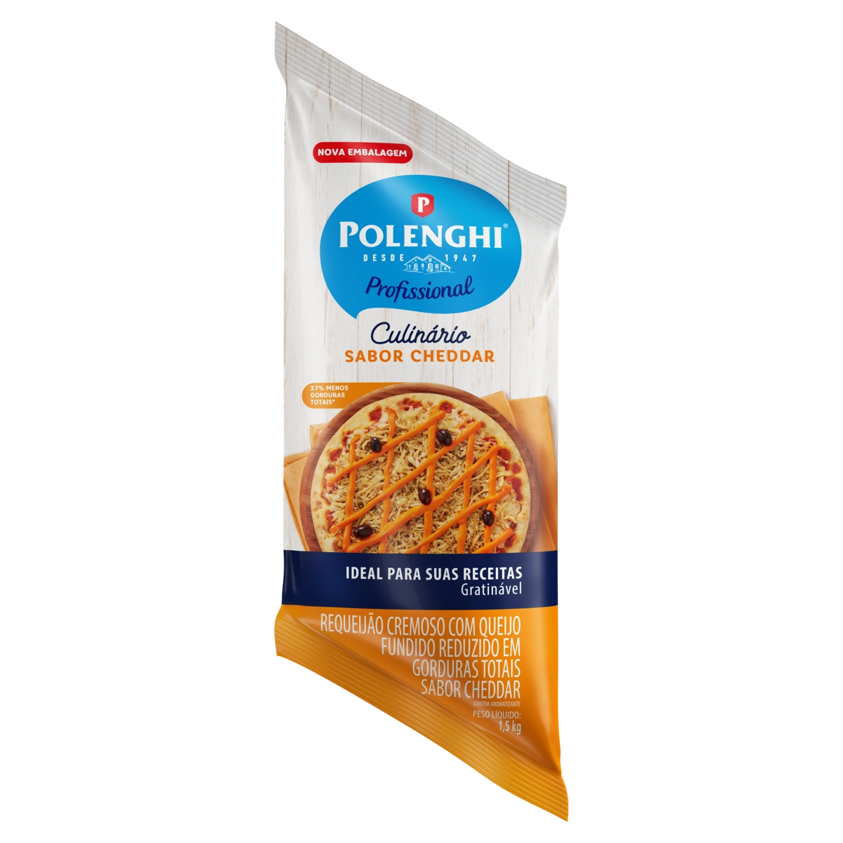 Requeijão Cremoso Com Queijo Fundido Cheddar Culinário Polenghi Profissional Bisnaga 1,5kg