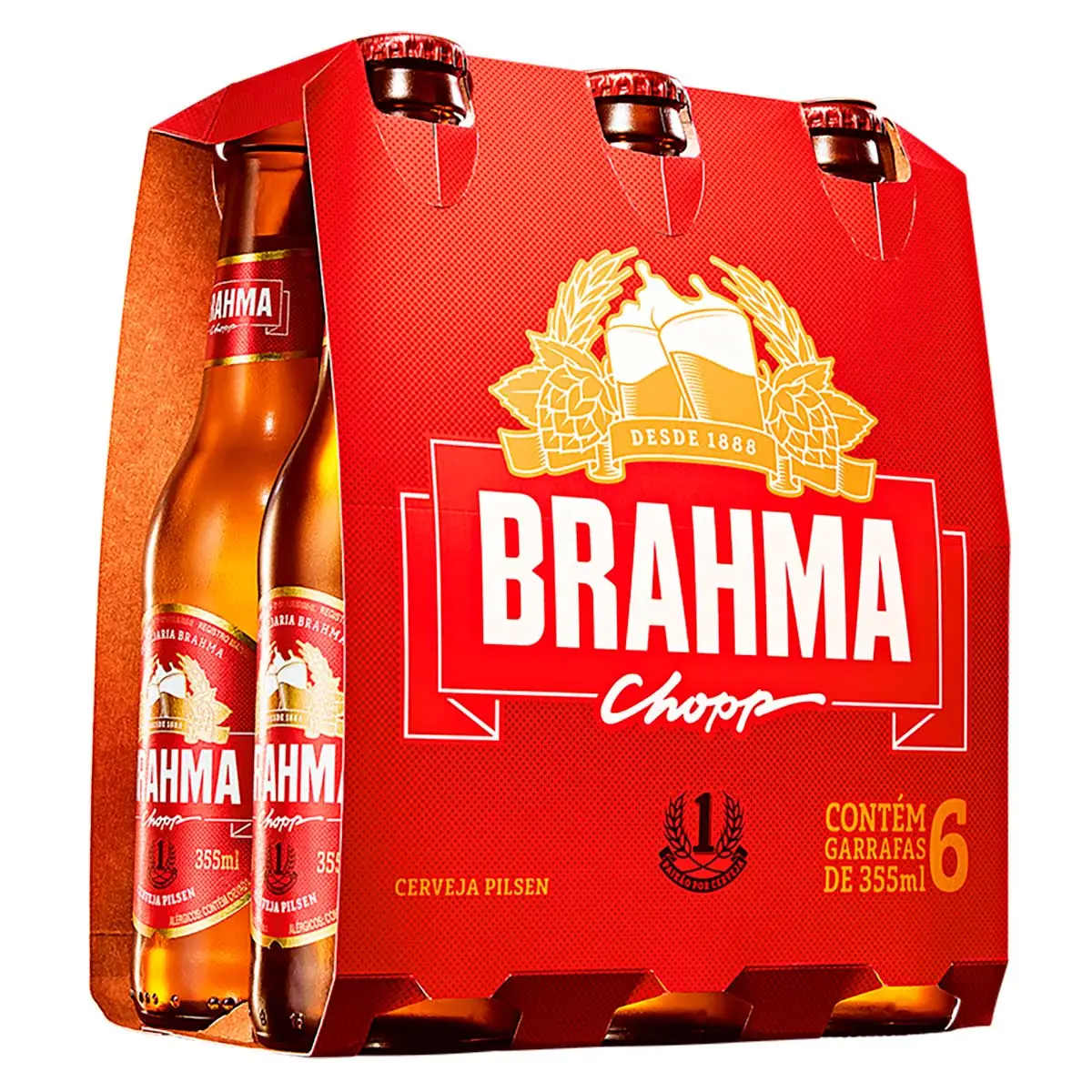 Cerveja Brahma Chopp Pilsen 355ml Long Neck Pack C/6