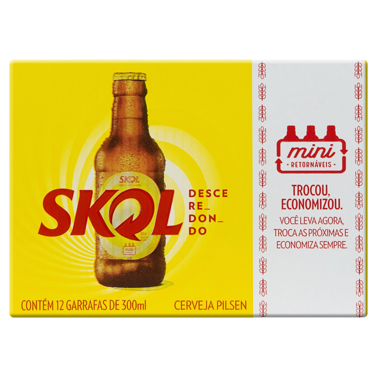 Pack Cerveja Pilsen Skol Garrafa Retornável 12 Unidades 300ml Cada