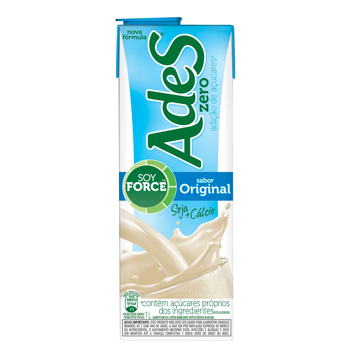 Bebida à Base De Soja Original Sem Adição De Açúcar Ades Caixa 1l