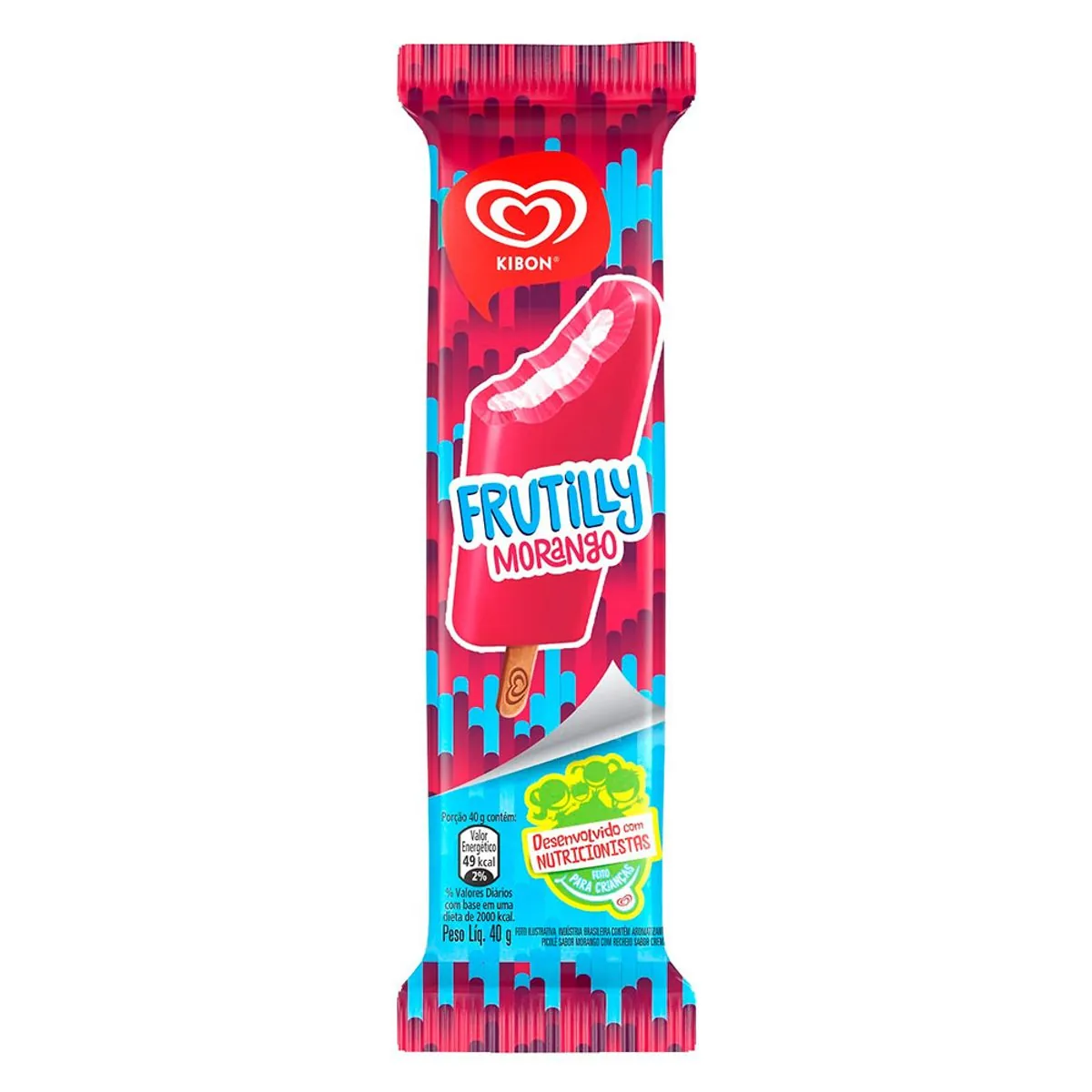 Picolé Morango Recheio Creme Kibon Max Frutilly Pacote 40g
